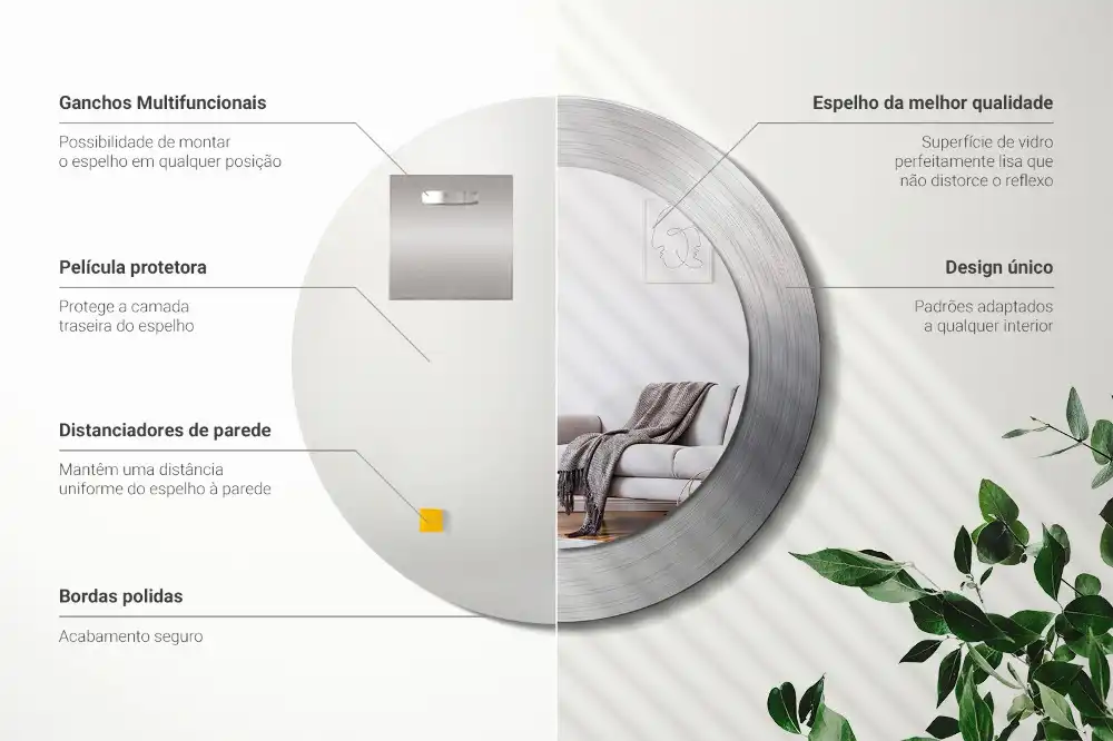 Oglindă decorativă rotundă cu ramă din imitație de metal