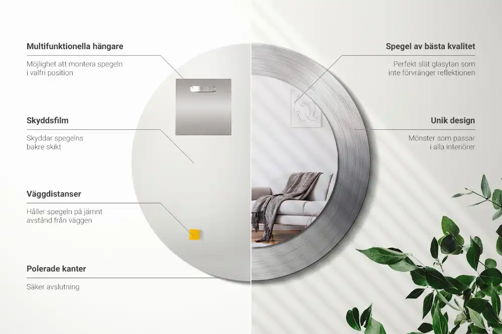 Oglindă decorativă rotundă cu ramă din imitație de metal