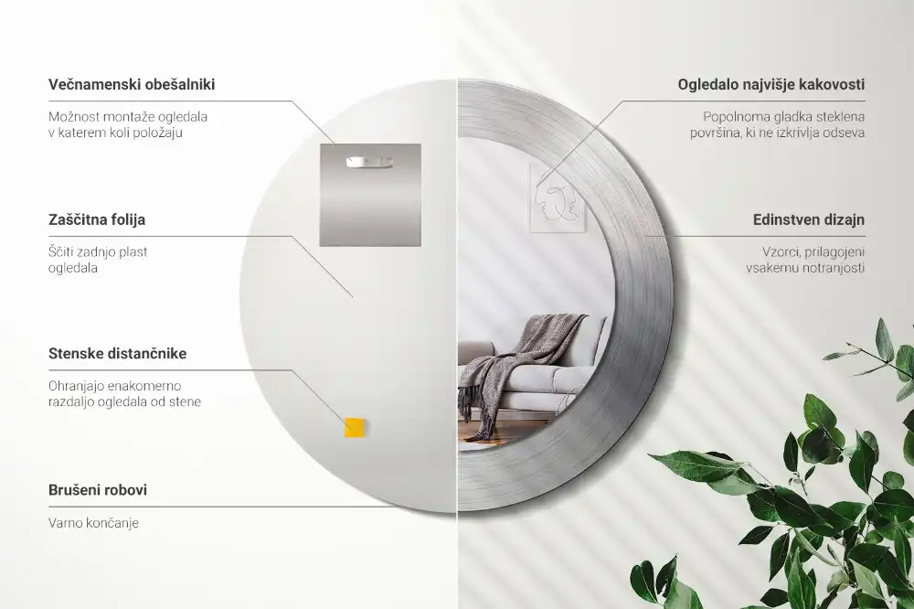 Oglindă decorativă rotundă cu ramă din imitație de metal