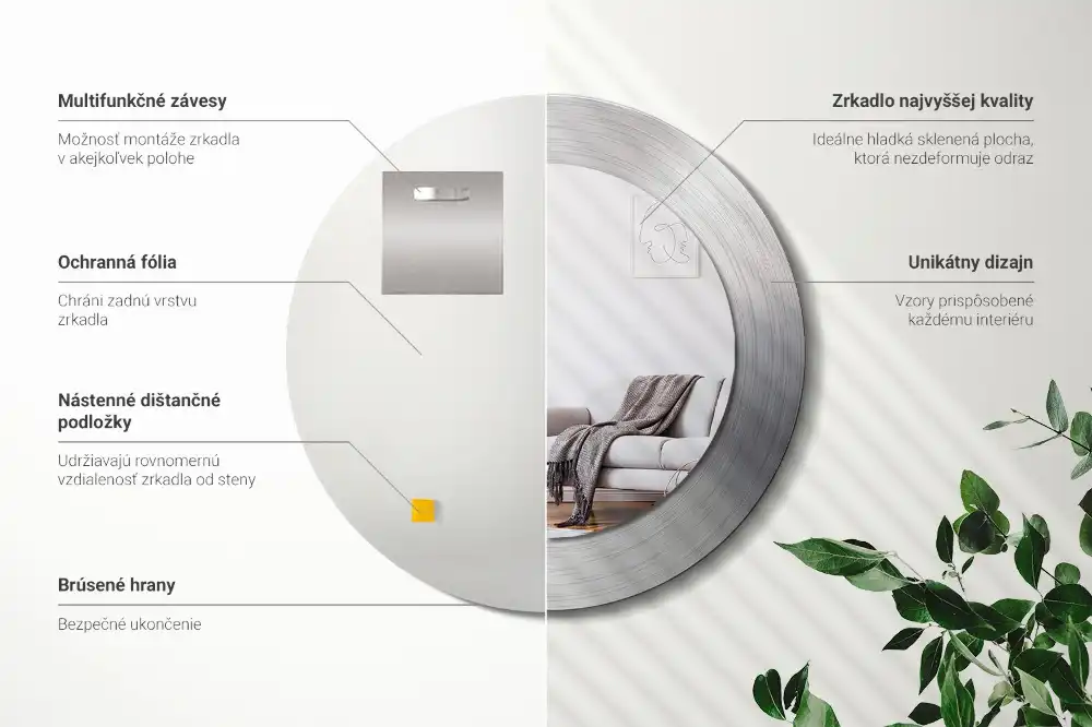 Oglindă decorativă rotundă cu ramă din imitație de metal