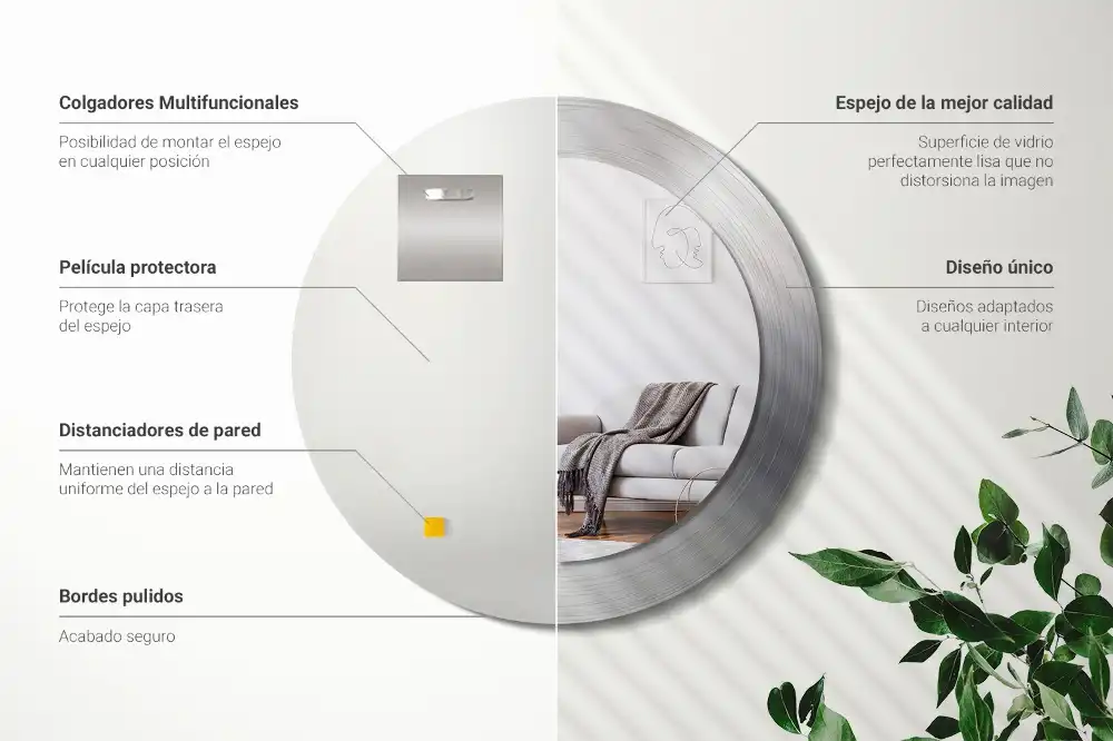 Oglindă decorativă rotundă cu ramă din imitație de metal