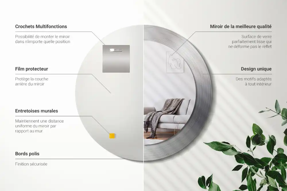 Oglindă decorativă rotundă cu ramă din imitație de metal