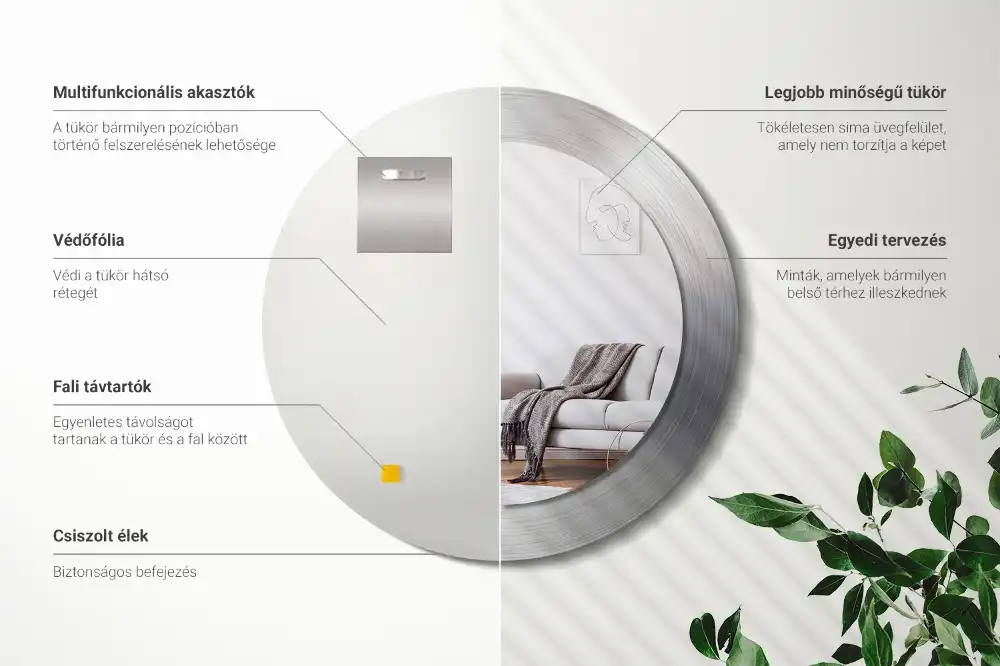 Oglindă decorativă rotundă cu ramă din imitație de metal