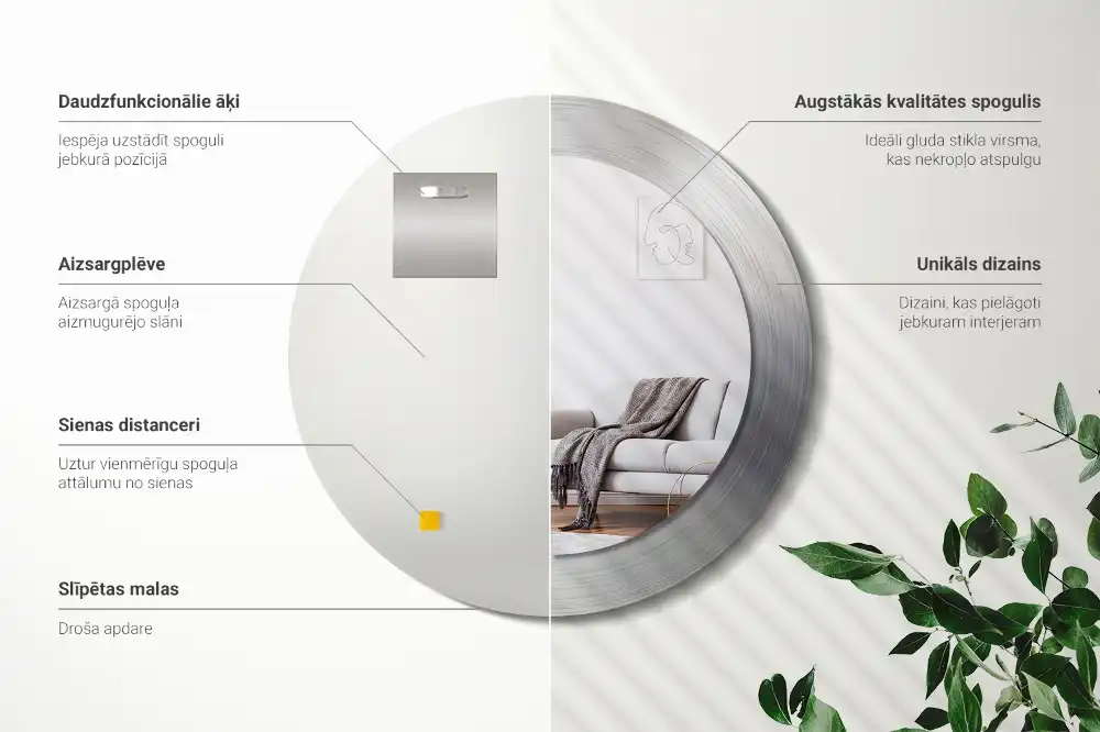 Oglindă decorativă rotundă cu ramă din imitație de metal