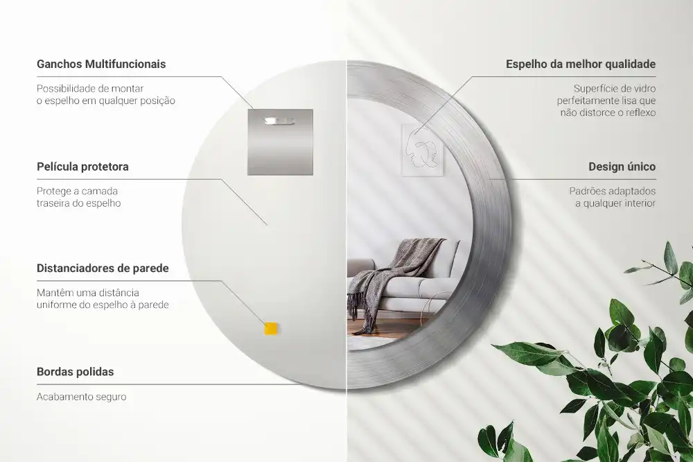 Oglindă decorativă rotundă cu ramă din imitație de metal