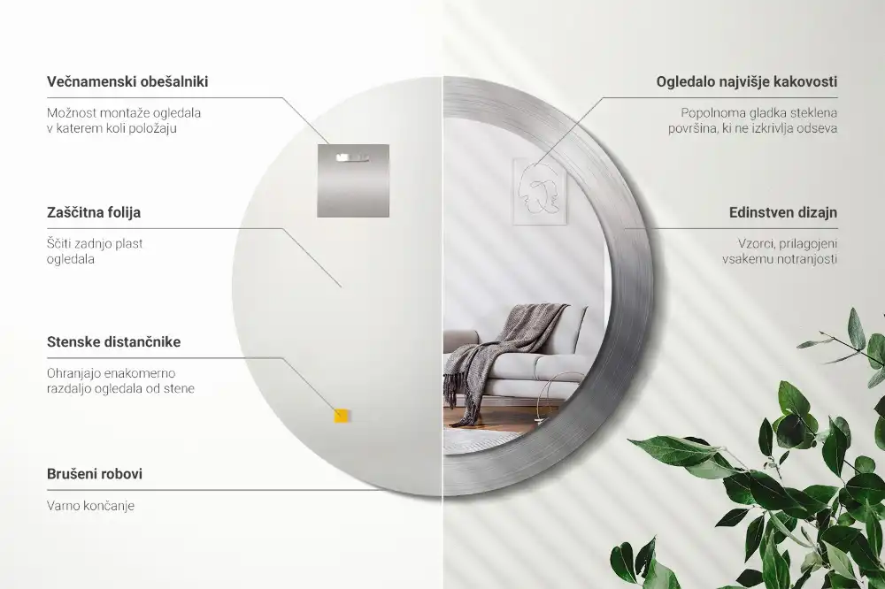 Oglindă decorativă rotundă cu ramă din imitație de metal