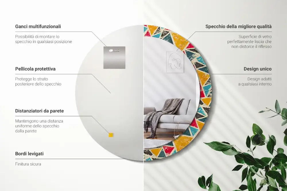 Oglindă rotundă decorativă de perete în stil retro