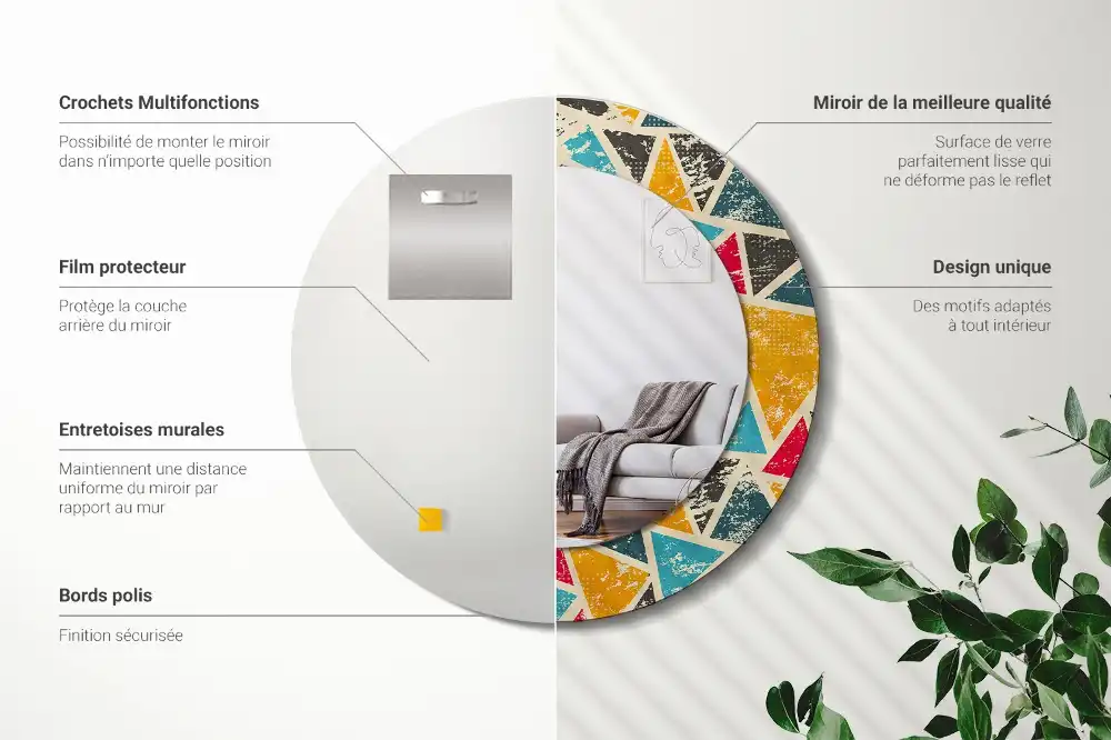 Oglindă rotundă decorativă de perete în stil retro