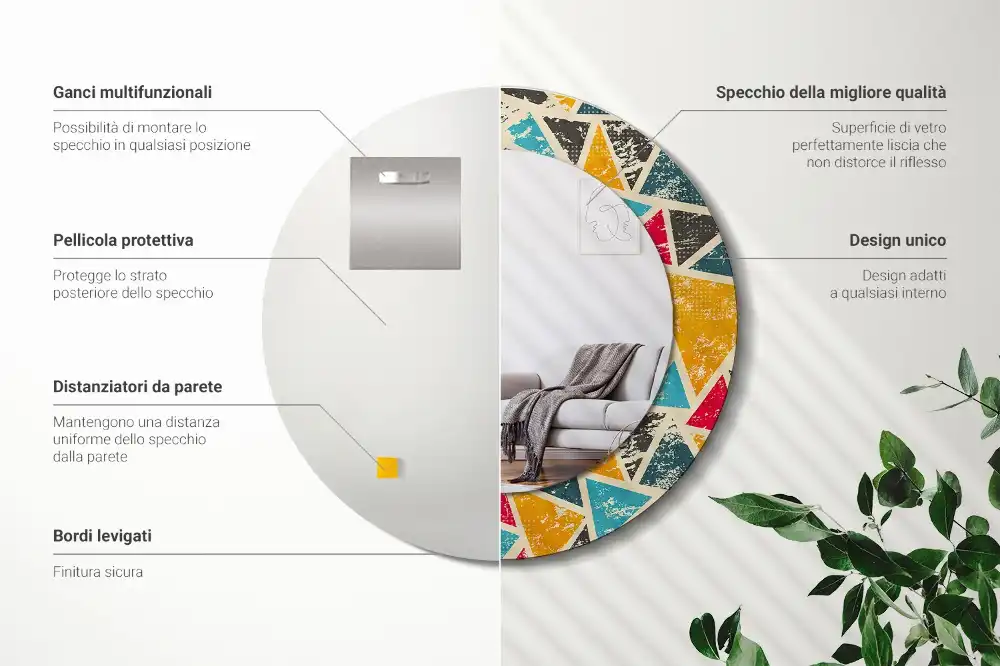 Oglindă rotundă decorativă de perete în stil retro