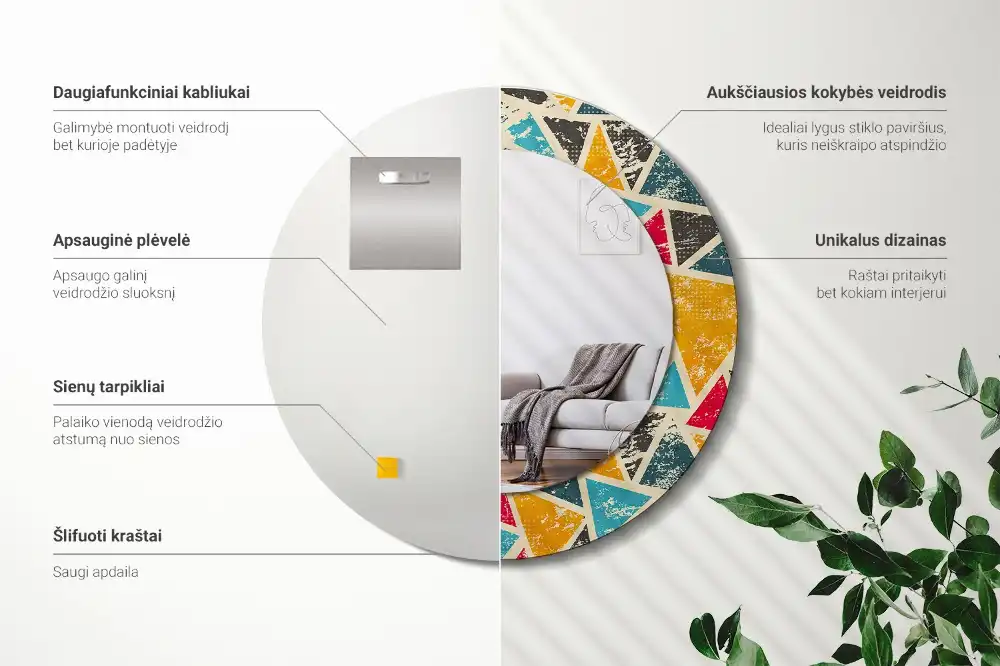 Oglindă rotundă decorativă de perete în stil retro