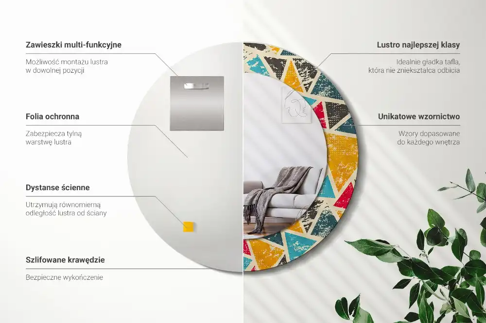 Oglindă rotundă decorativă de perete în stil retro
