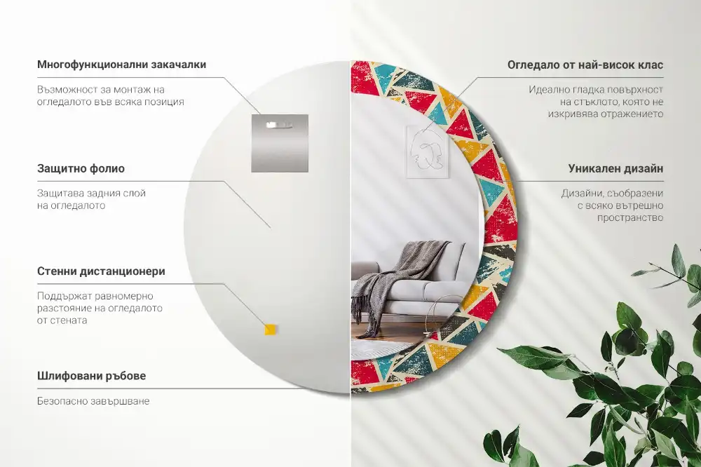 Oglindă rotundă decorativă de perete în stil retro