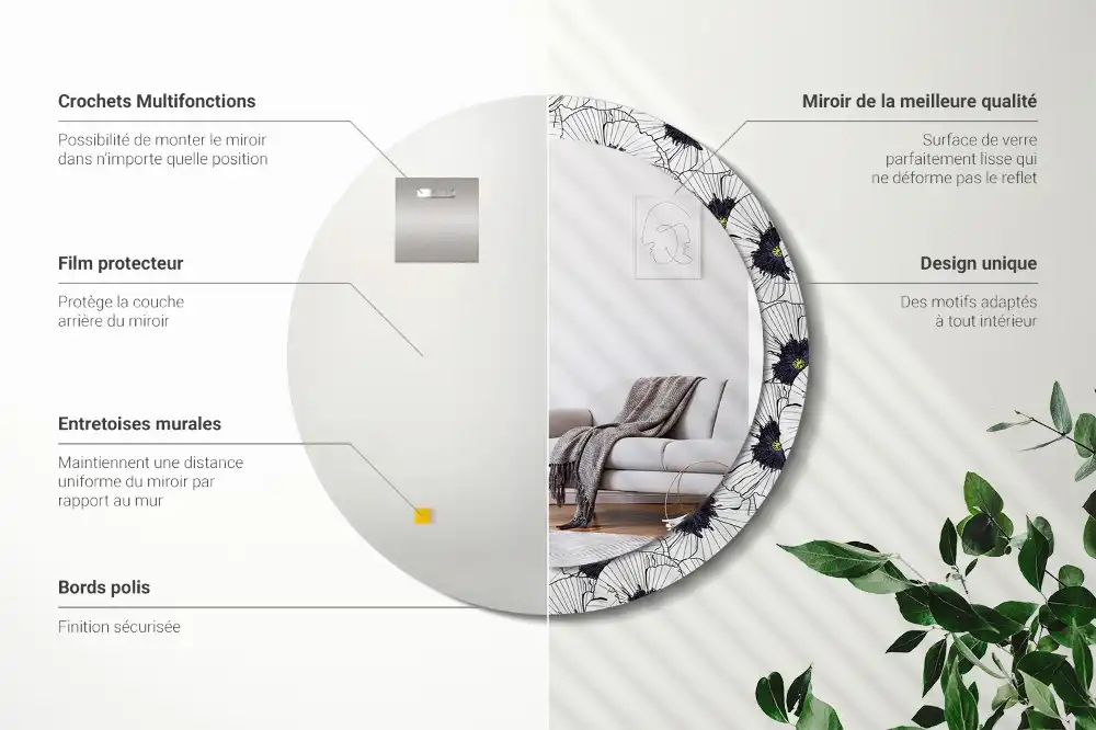 Oglindă rotundă cu ramă cu imprimeu floral