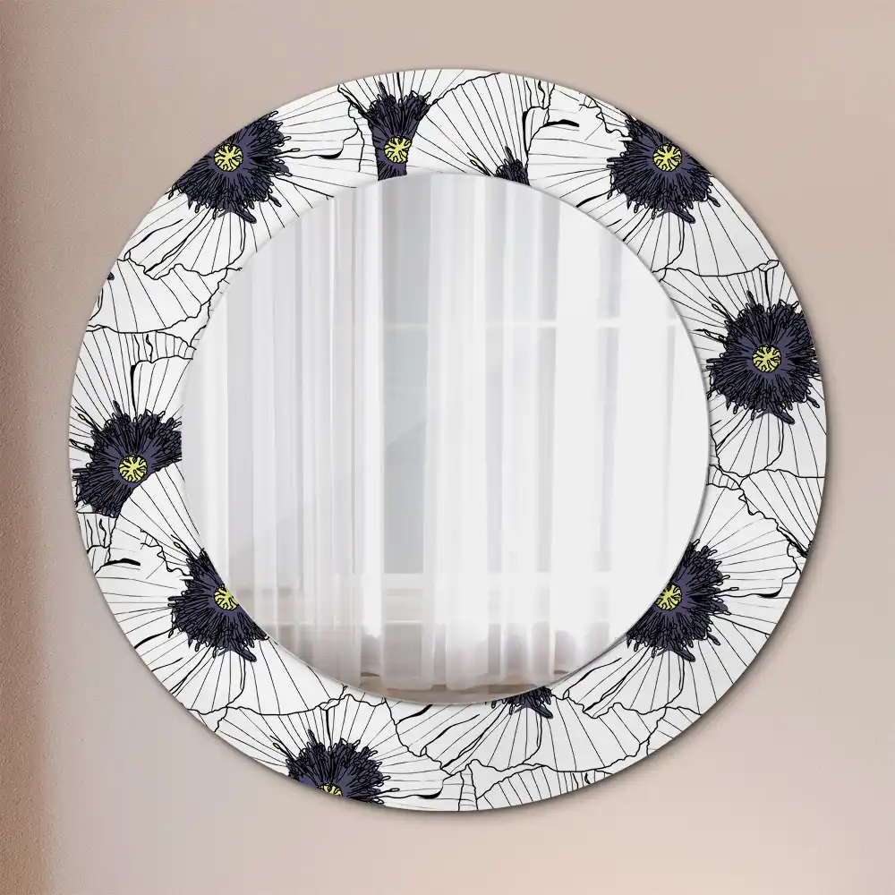 Oglindă rotundă cu ramă cu imprimeu floral