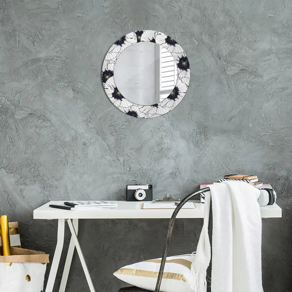 Oglindă rotundă cu ramă cu imprimeu floral