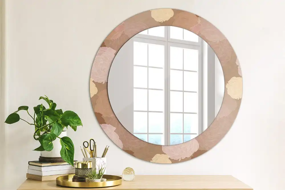 Oglindă decorativă rotundă cu compoziție de trandafiri