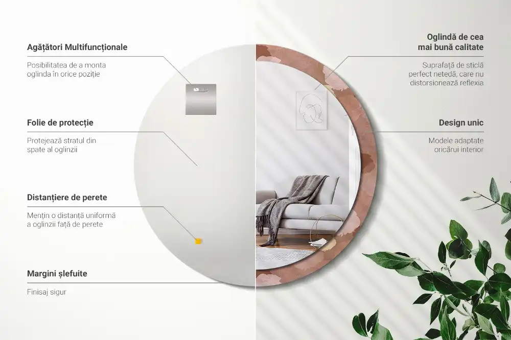 Oglindă decorativă rotundă cu compoziție de trandafiri