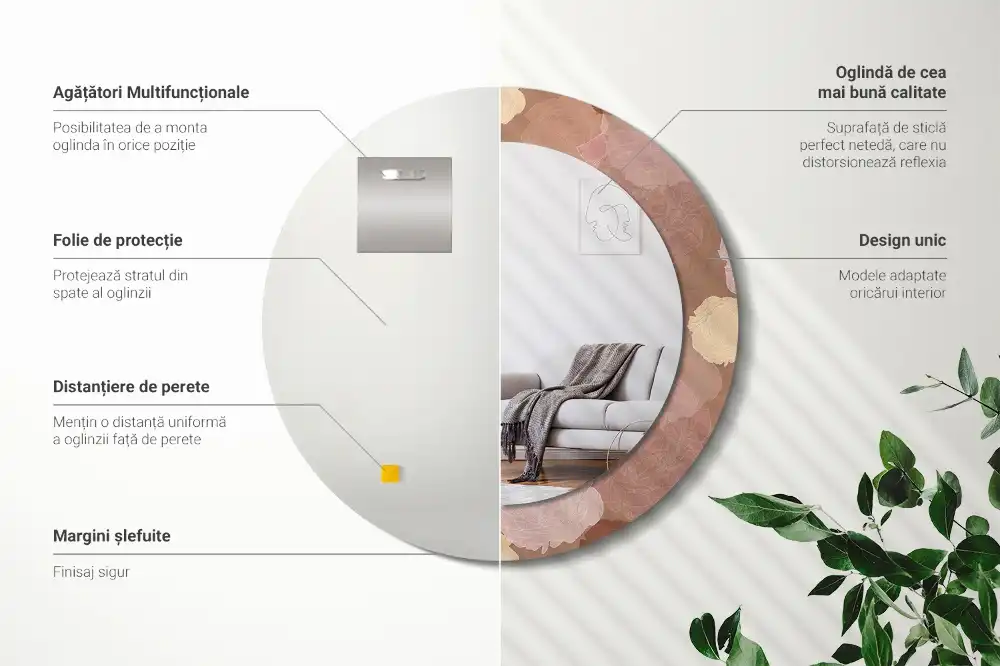 Oglindă decorativă rotundă cu compoziție de trandafiri