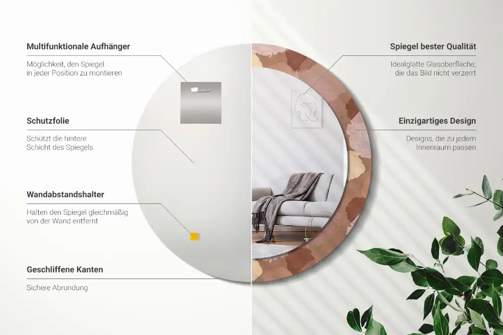 Oglindă decorativă rotundă cu compoziție de trandafiri