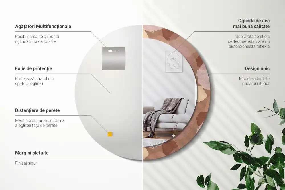 Oglindă decorativă rotundă cu compoziție de trandafiri