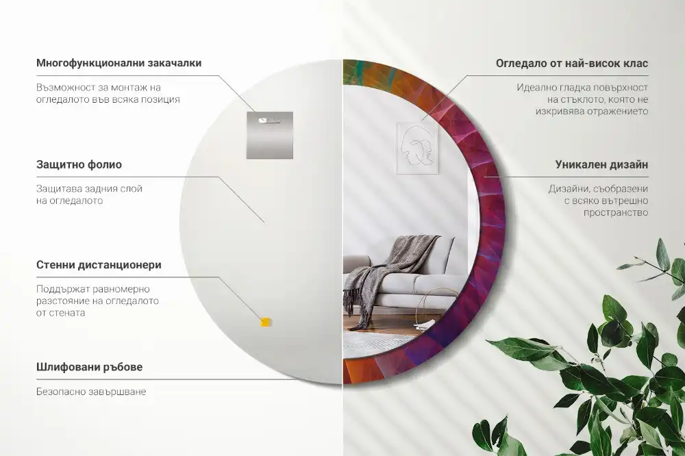 Oglindă rotundă decorativă pentru perete