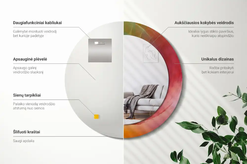 Oglindă rotundă decorativă pentru perete
