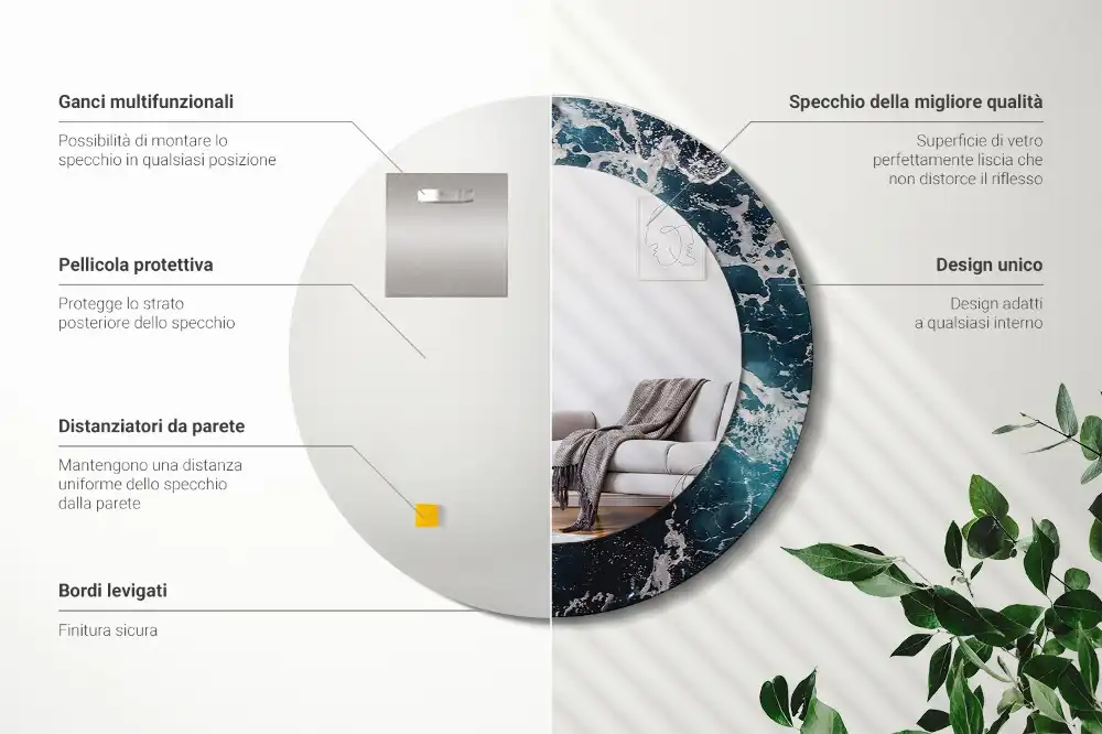 Oglindă rotundă decorativă de perete mare model furtunos