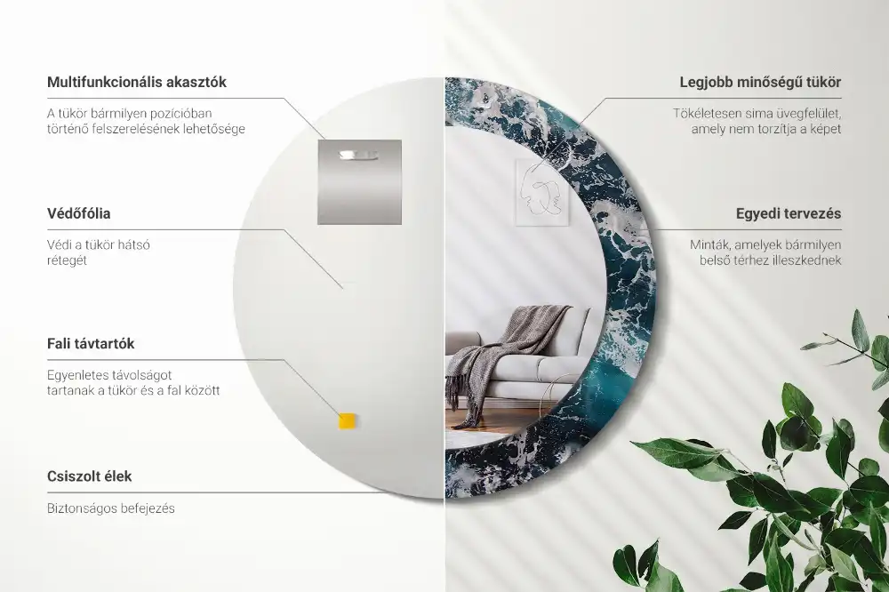 Oglindă rotundă decorativă de perete mare model furtunos