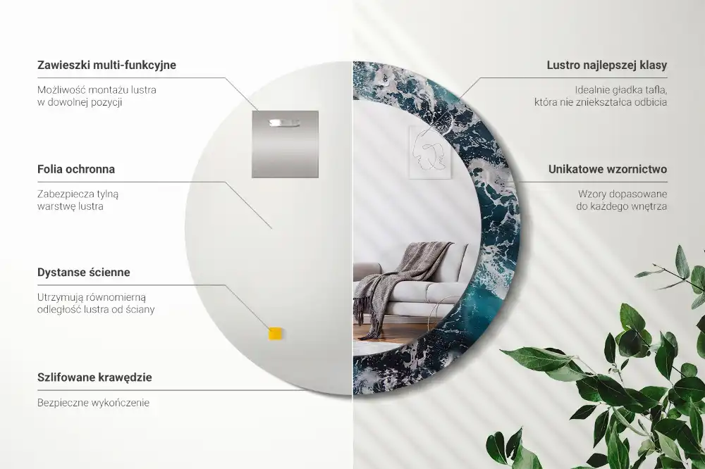 Oglindă rotundă decorativă de perete mare model furtunos
