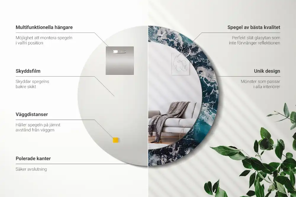 Oglindă rotundă decorativă de perete mare model furtunos