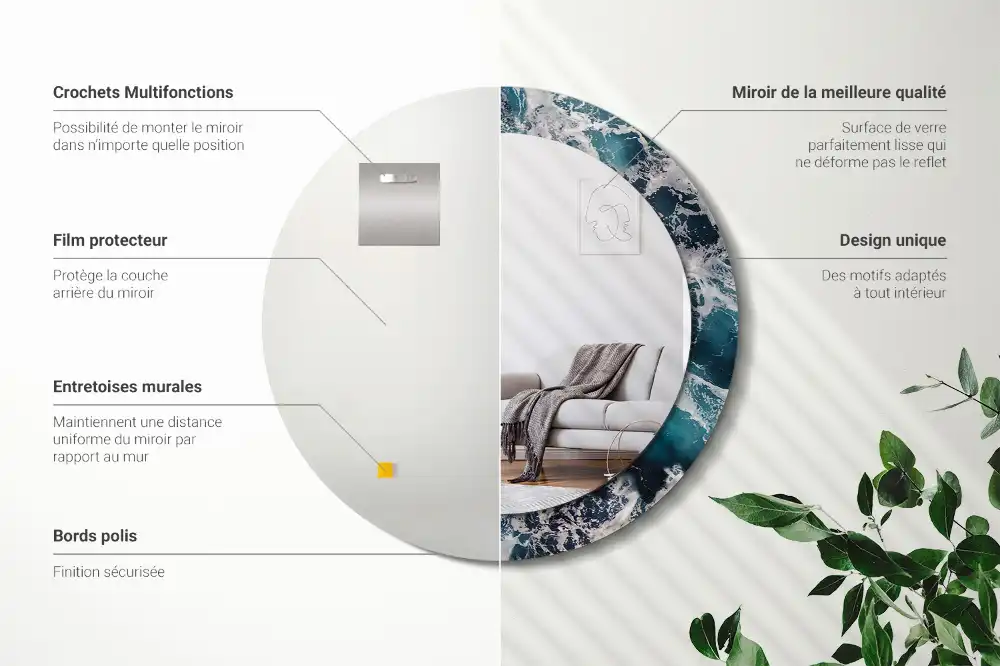 Oglindă rotundă decorativă de perete mare model furtunos