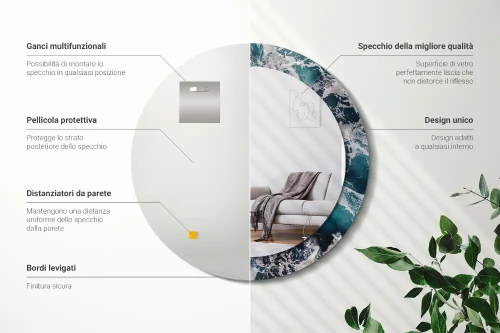 Oglindă rotundă decorativă de perete mare model furtunos