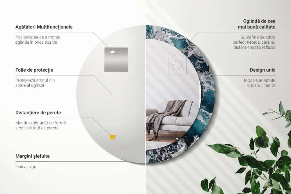 Oglindă rotundă decorativă de perete mare model furtunos