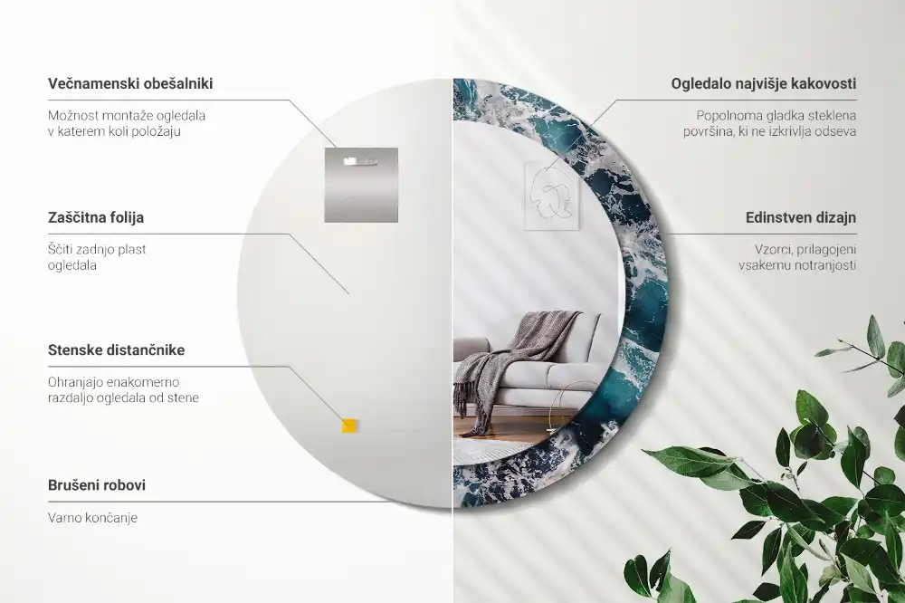 Oglindă rotundă decorativă de perete mare model furtunos