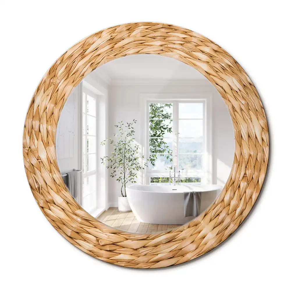 Oglindă rotundă decorativă cu ramă din răchită