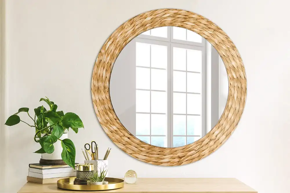 Oglindă rotundă decorativă cu ramă din răchită