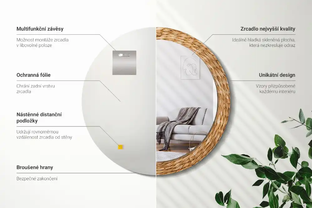Oglindă rotundă decorativă cu ramă din răchită
