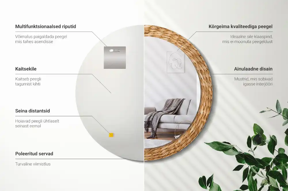 Oglindă rotundă decorativă cu ramă din răchită