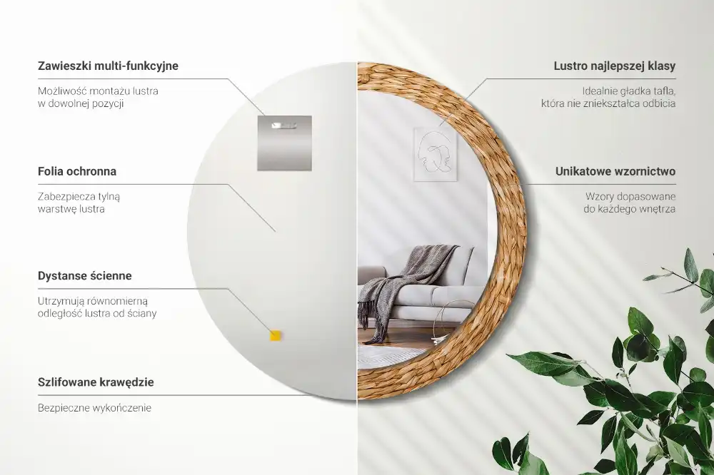 Oglindă rotundă decorativă cu ramă din răchită