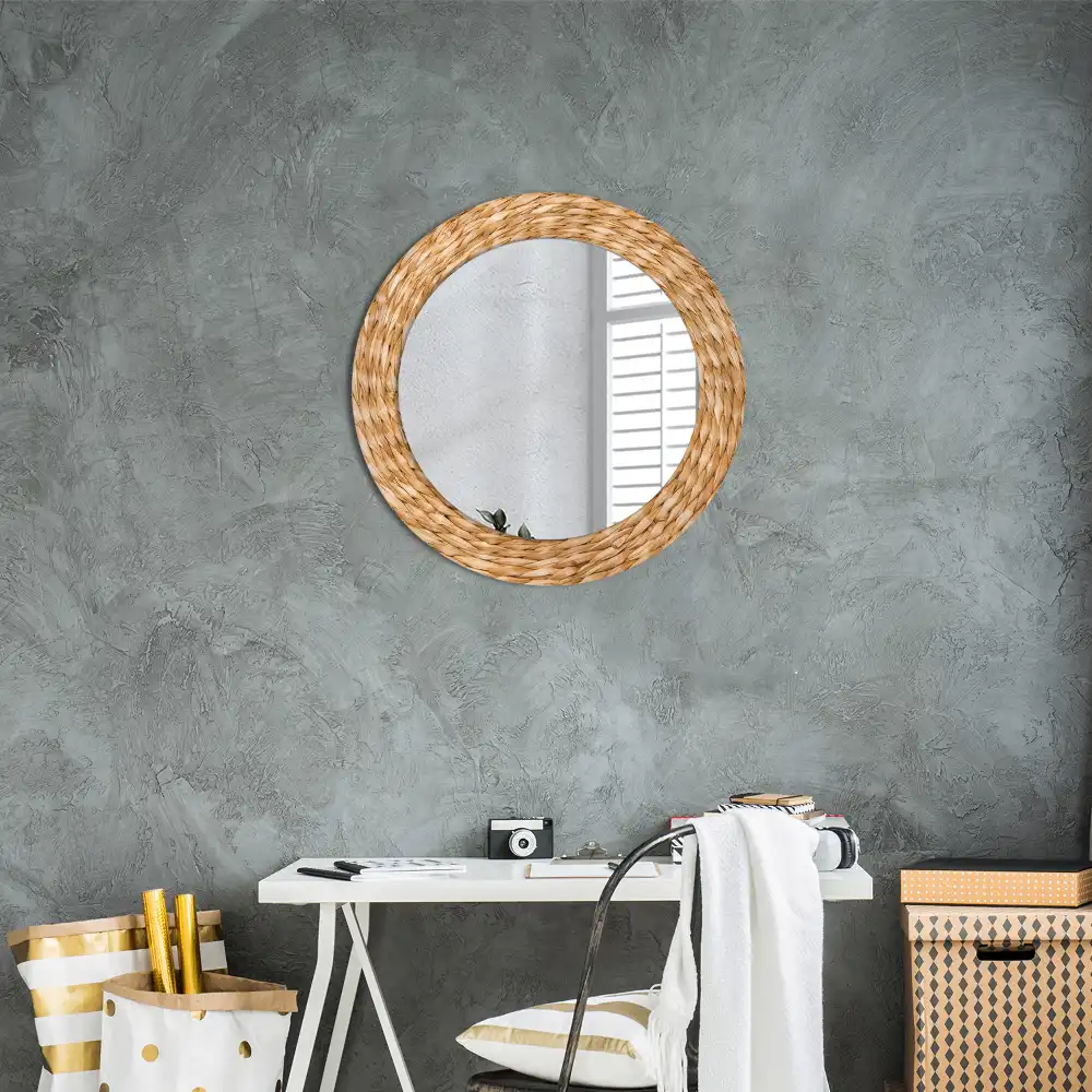 Oglindă rotundă decorativă cu ramă din răchită