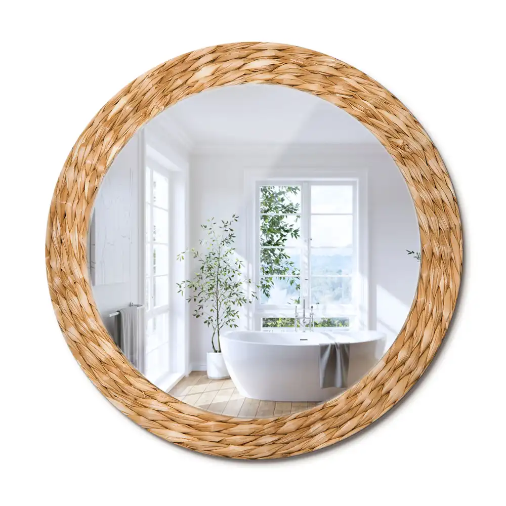 Oglindă rotundă decorativă cu ramă din răchită