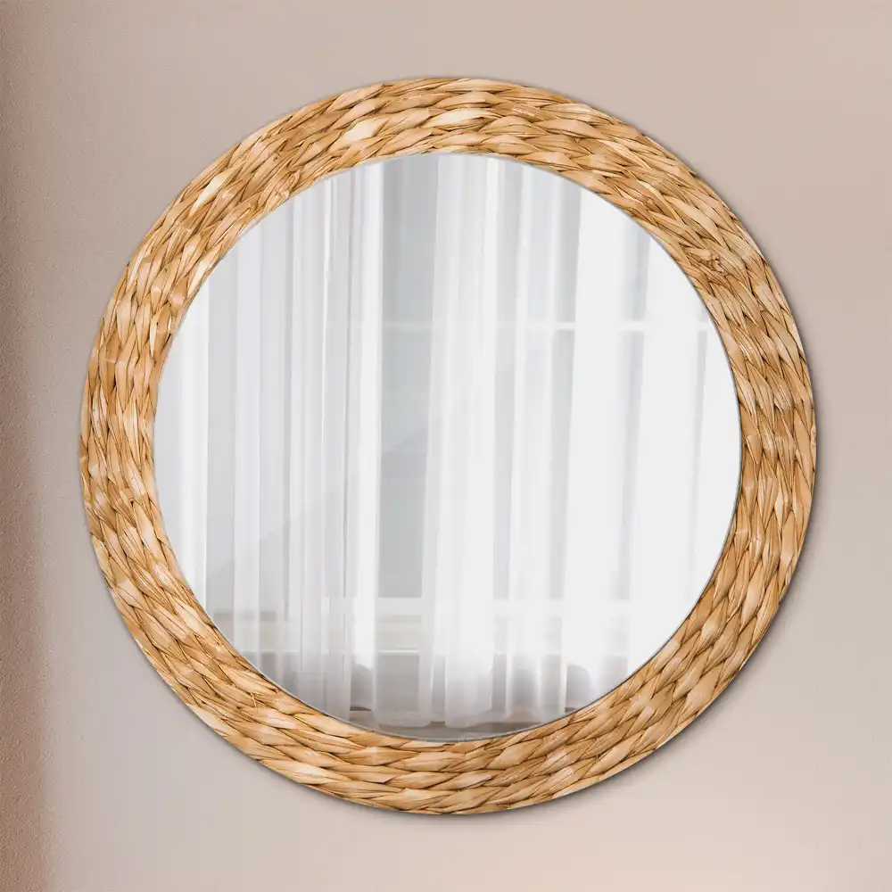 Oglindă rotundă decorativă cu ramă din răchită