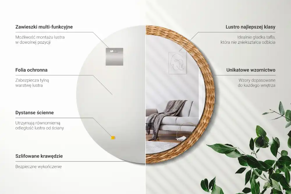 Oglindă rotundă decorativă cu ramă din răchită