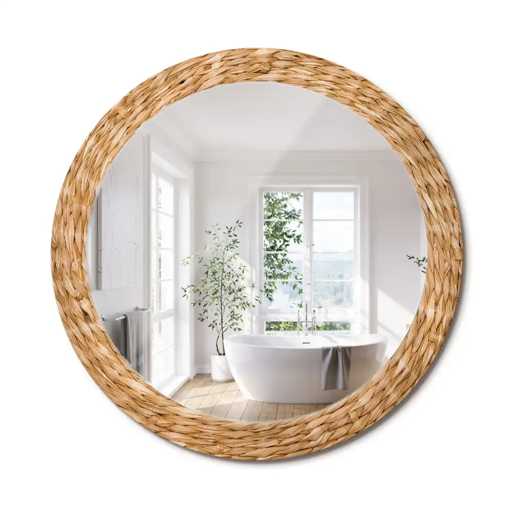 Oglindă rotundă decorativă cu ramă din răchită