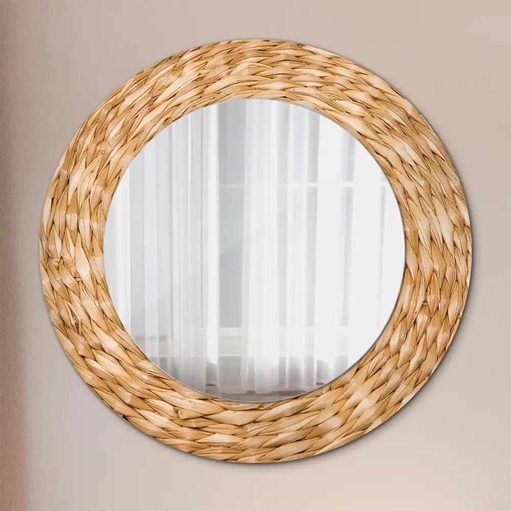 Oglindă rotundă decorativă cu ramă din răchită