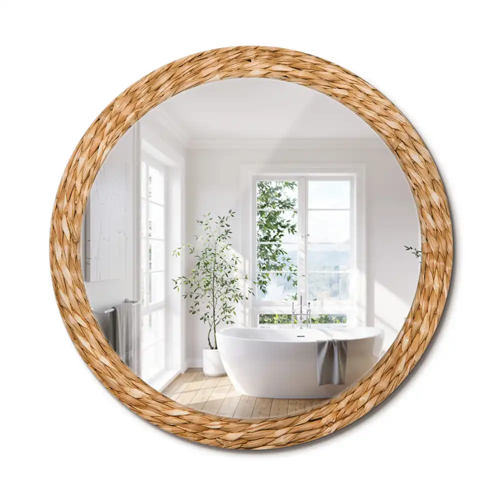 Oglindă rotundă decorativă cu ramă din răchită