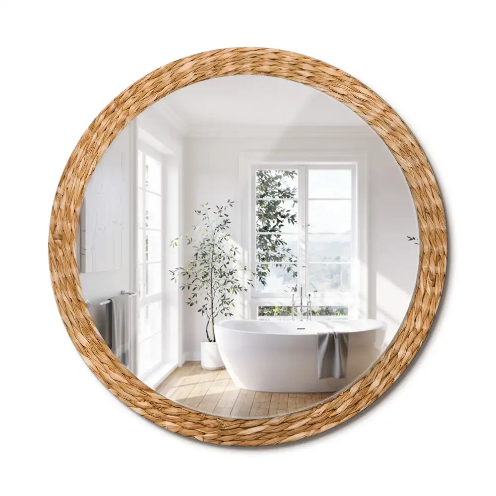 Oglindă rotundă decorativă cu ramă din răchită