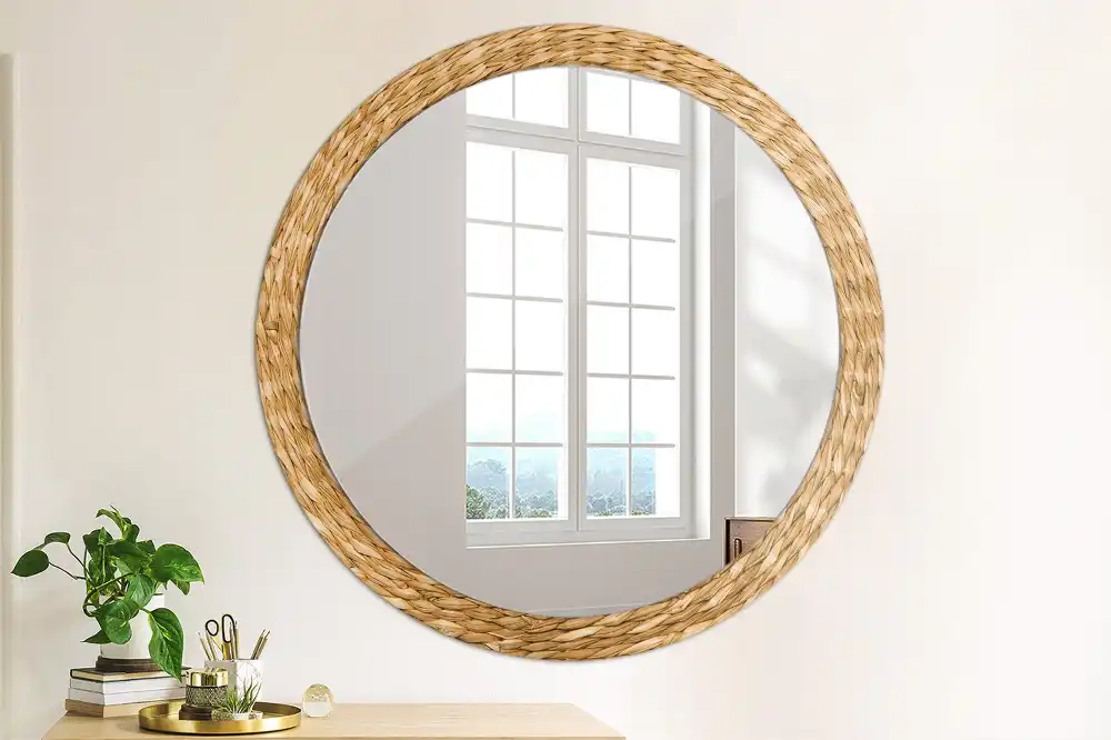 Oglindă rotundă decorativă cu ramă din răchită