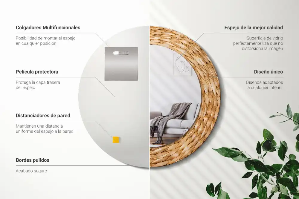 Oglindă rotundă decorativă cu ramă din răchită