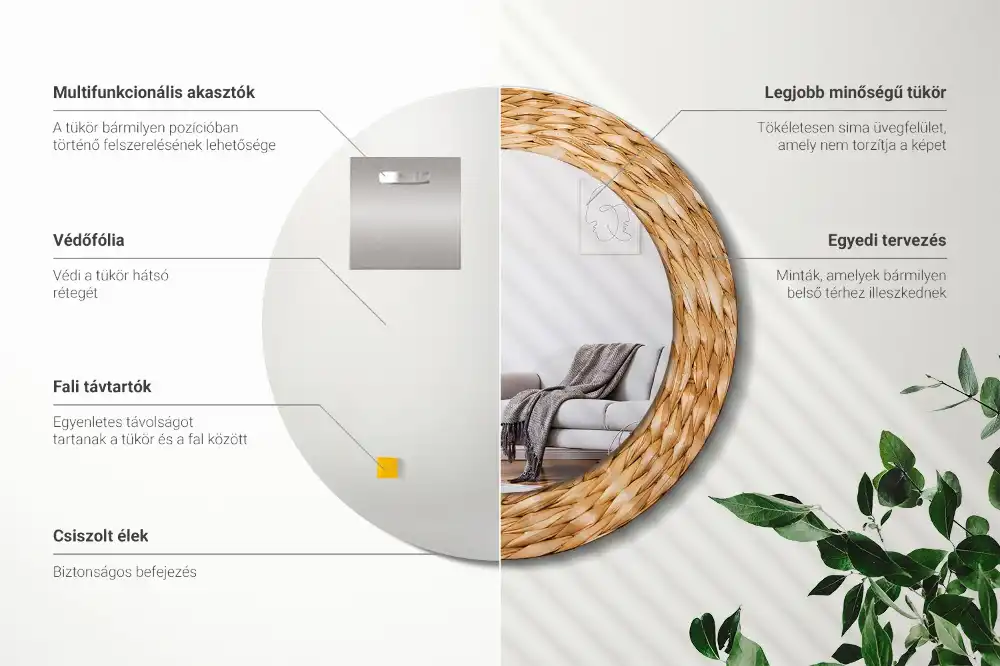 Oglindă rotundă decorativă cu ramă din răchită